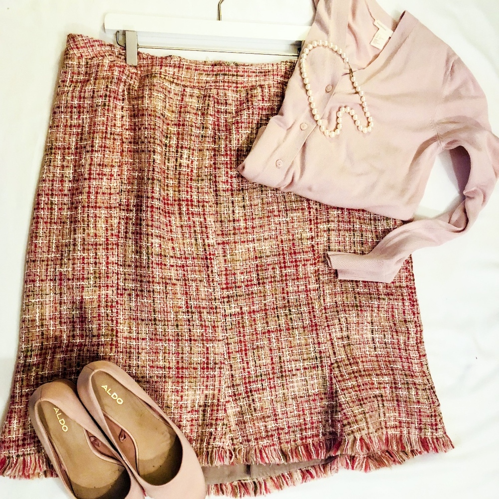Pink and Tan Tweed Lane Bryant Pencil Skirt